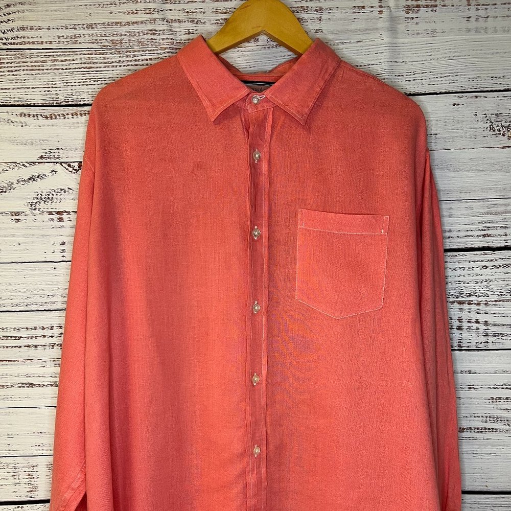 Vineyard Vines Linen Long Sleeve Button Down Coral Size XL
